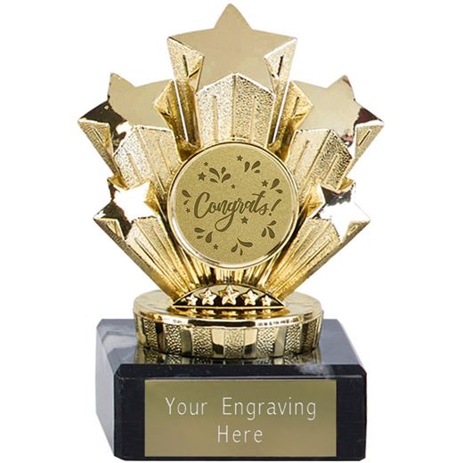 Gold Star Congratulations Trophy On Marble Base 9.5cm (3.75")